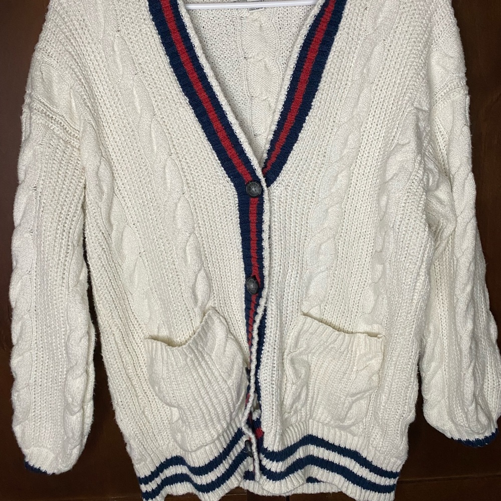 Blue, white, and red American Eagle oversized cardigan, size xs!